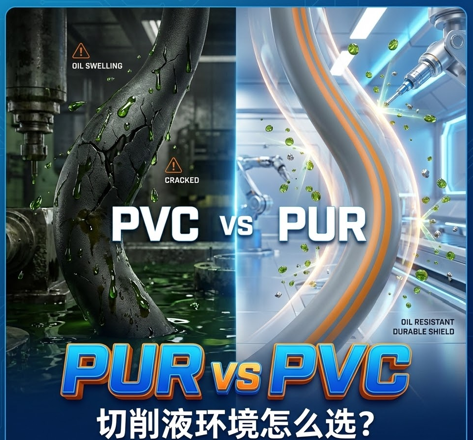 PUR vs PVC：机床切削液情形下，，，，，，你的拖链电缆选对护套了吗？？？？